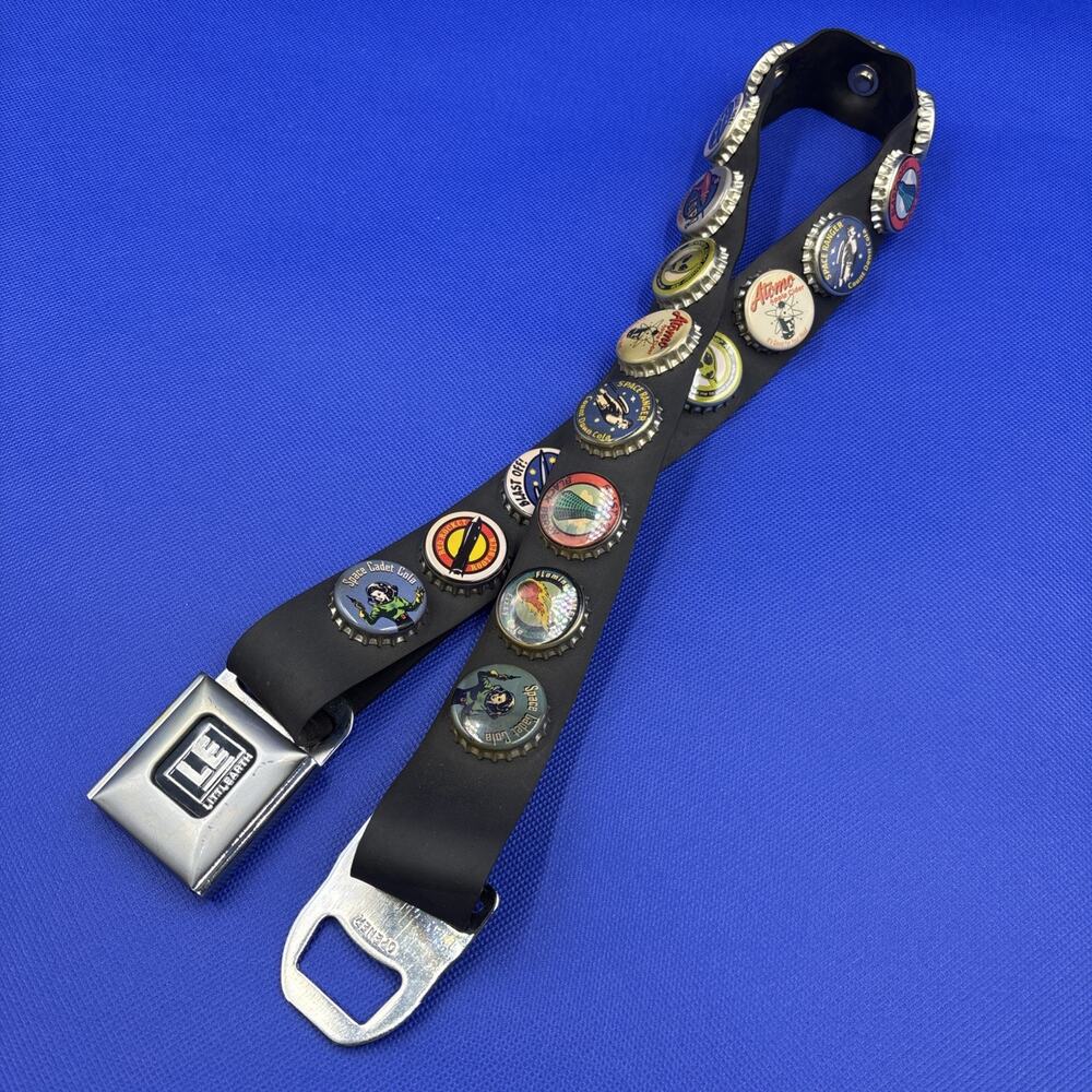 Little Earth Bottle Cap Seatbelt Buckle Belt Y2K Rubber Soda Cola 32" Space Them